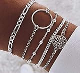 Denifery Hollowed Circle Bead Chain Bracelet Hand Accessories,Set of 5