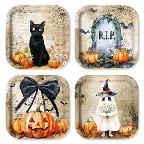 60pcs Halloween Dessert Plates Square Paper Disposable Dinner Pla...