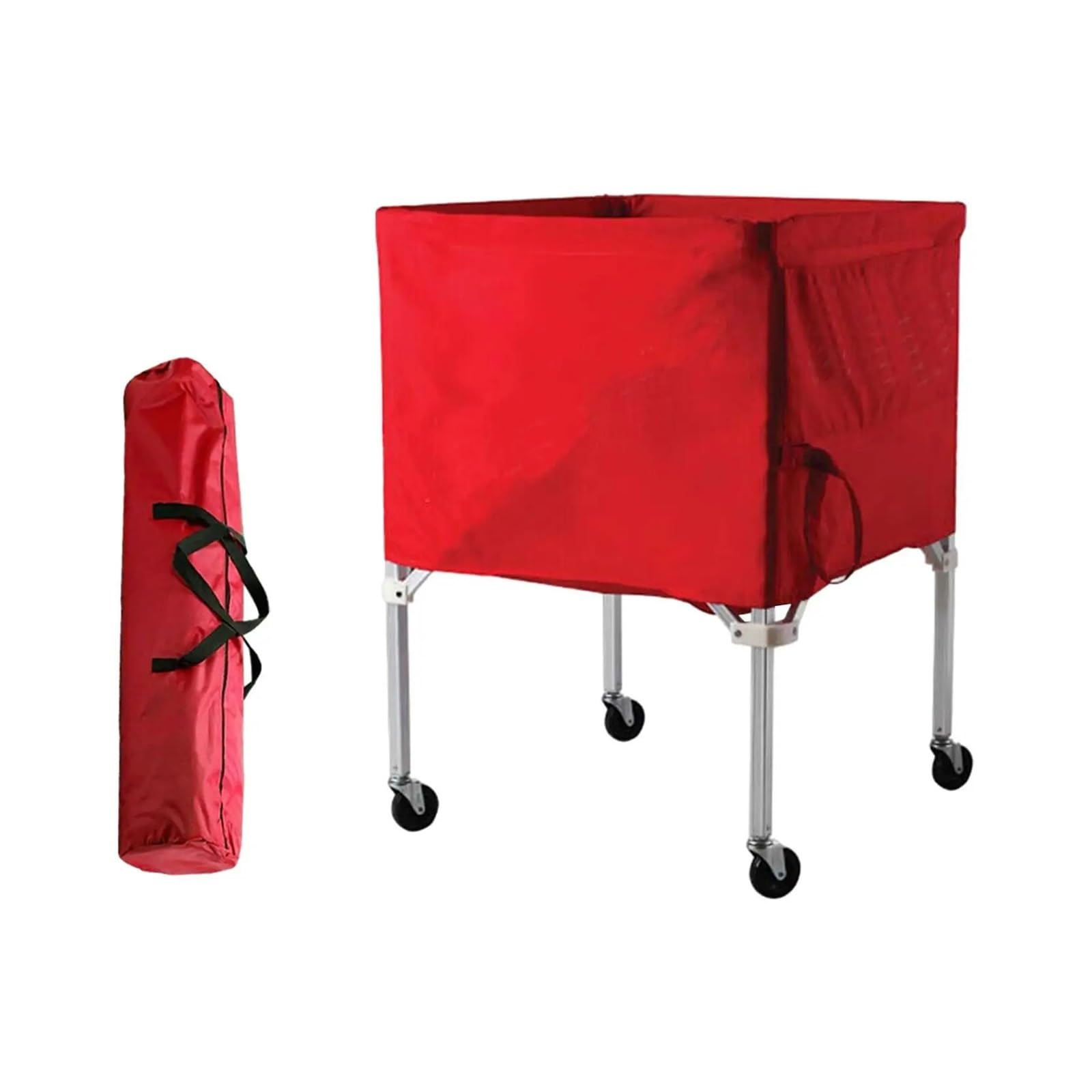 Carrello per palloni sportivi con borsa per il trasporto, attrezzatura sportiva da garage, pieghevole, per palloni da calcio e basket (rosso)