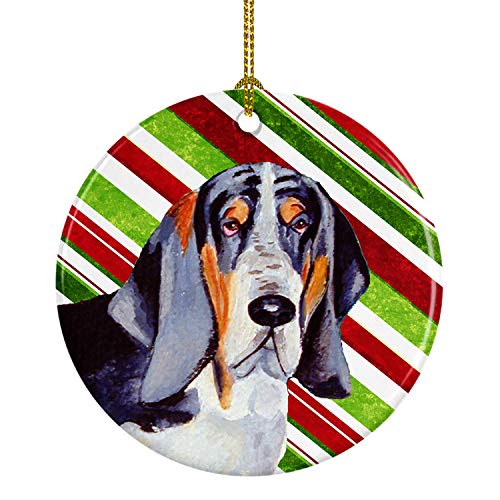 Caroline's Treasures Basset Hound Candy Cane Holiday Christmas Ceramic Ornament Christmas Tree Hanging Decorations for Home Christmas Holiday, Party, Gift, 3 in, Multicolor
