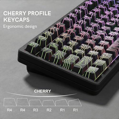 Image of dagaladoo Double Shot PBT keycaps 118 Keys Set Black Topographic Shine Through Custom keycaps Cherry Profile Custom Keyboard Key caps for 60 /65 /75 /TKL /96 /100% US Layout Mechanical Keyboard