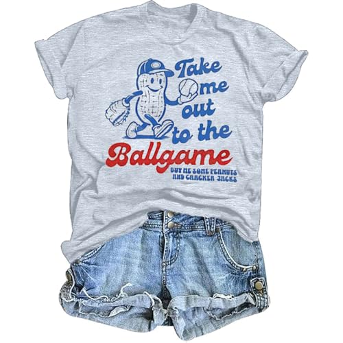 BEBNKGK Baseball Shirts for Women Baseball Mom Shirt Game Day Fan Tshirt Funny Ballgame Graphic Tee Short Sleeve Top(LGY M) Light Gray