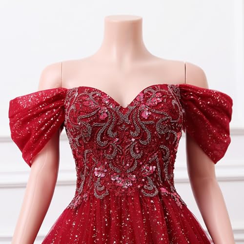 Image of Women's Beading Sweetheart Ball Gown Tulle Layed Long Quinceanera Dress