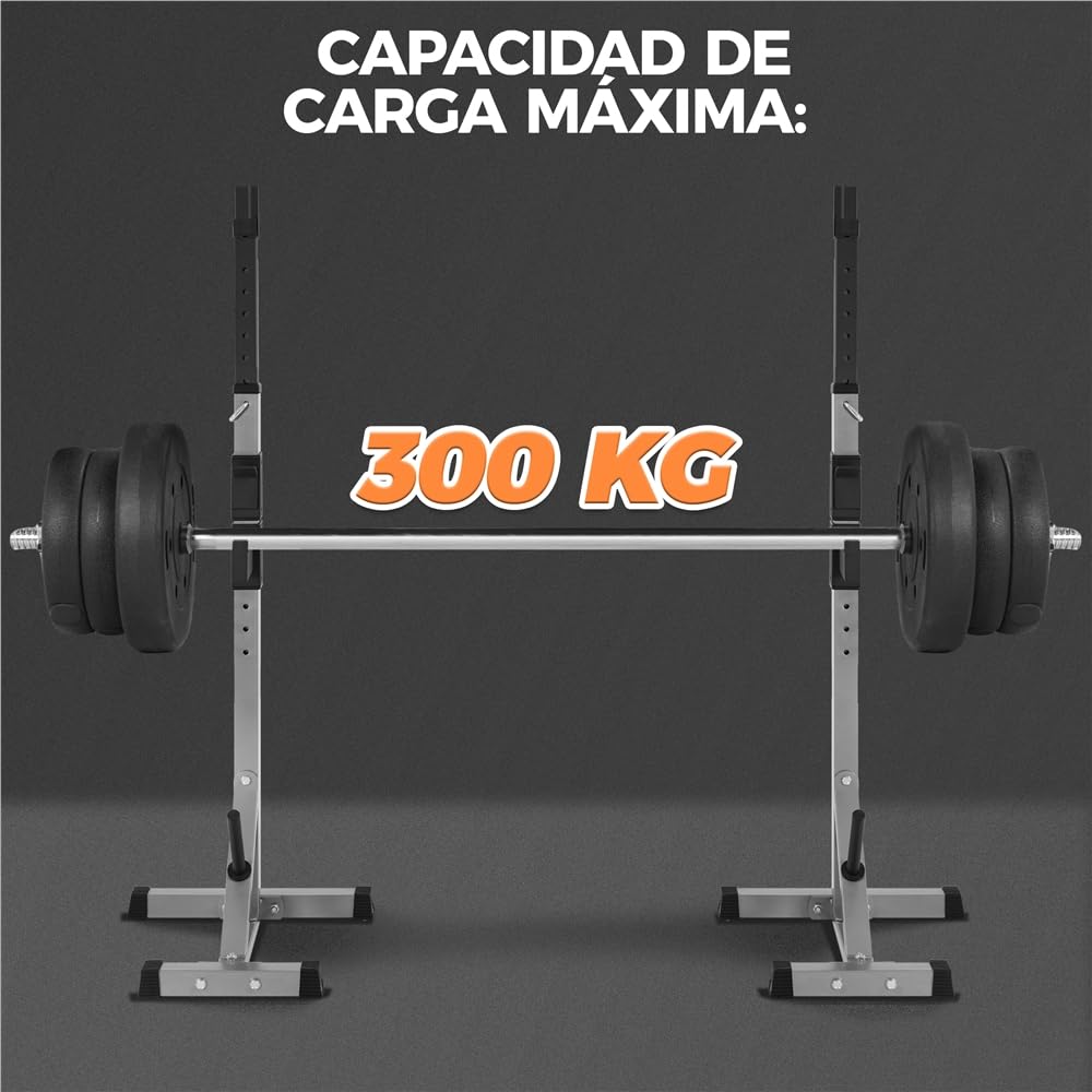 Yaheetech Soporte para Barra de Pesas Soporte de Sentadillas Musculacion | Rack Barra Levantamiento, Ajustable Altura, Carga Máxima 300 kg, para Gimnasio
