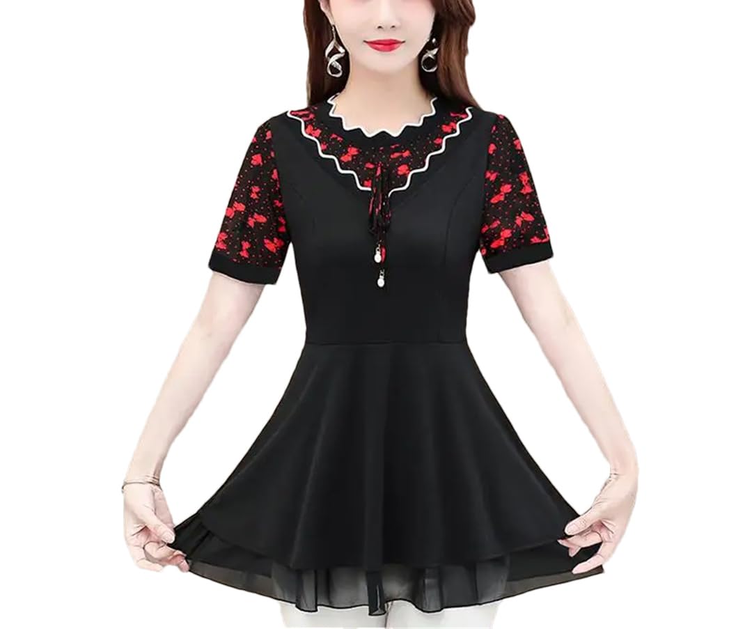 Chemisier péplum vintage à imprimé floral pour femme