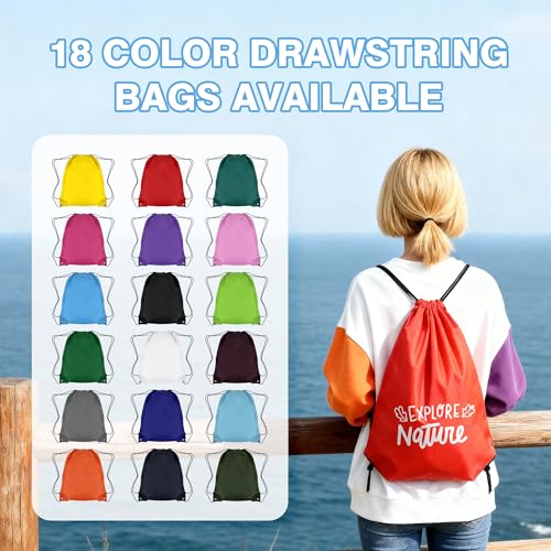 Image of Custom Drawstring Bags 100 /200 Pack Personalized Bulk with Logo Text Name, Customizable Cinch String Sports Backpacks, Personalized Sling Tote Bag for Gym, Sport, Event, Travel, Gift, Activity