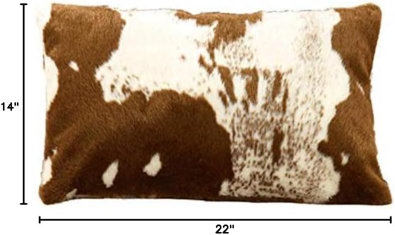 Fennco Styles Rustic Faux Fur Cow Hide 14 x 22 Inch Decorative Throw Pillow with Case & Insert – Brown Fur Pillow for Couch, Bedroom and Living Room Décor