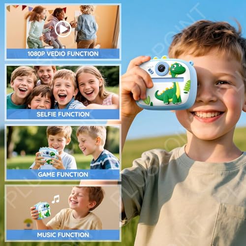 Image of PLUSPOINT Cute Cartoon Instant Print Camera for Kids, Dual Selfie Digital Camera with 1080P HD Videos Recoding, Instant Photo Printer Best Birthday Gift for Boys and Girls