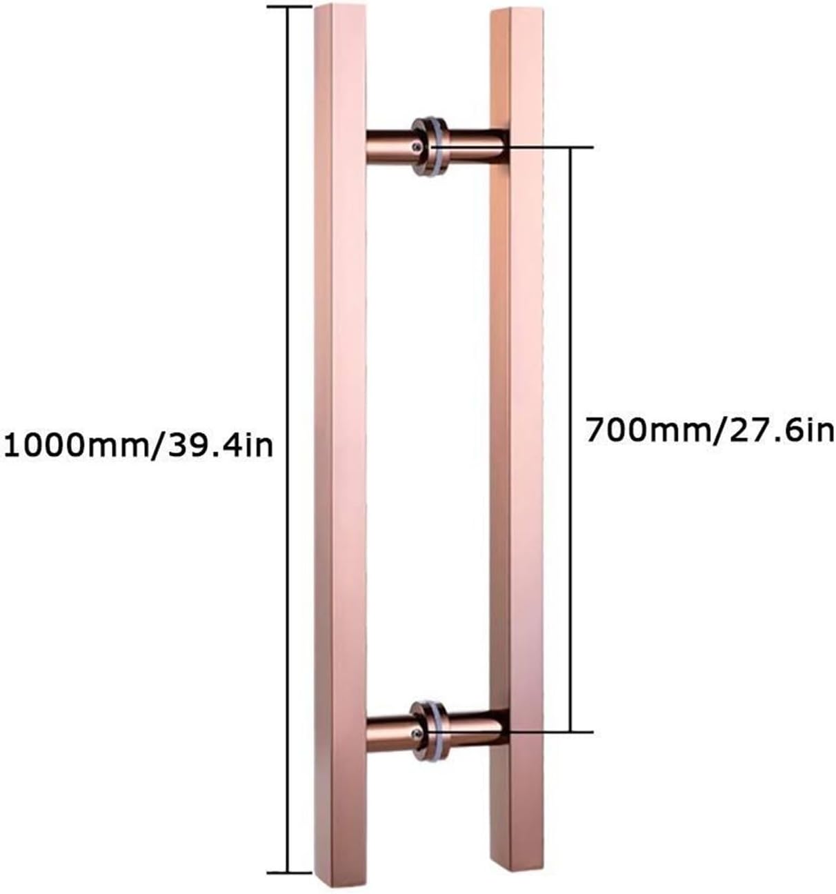 Door Hardware,Heavy Duty Stainless Steel Square Tube Handle Glass Door Push-Pull Handle/Wooden Barn Door Handle-Rose Gold,6 Sizes (Size : 1000x700mm)
