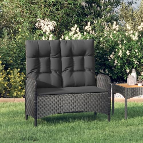 Homgoday Garten-Relaxbank mit Liegefunktion Schwarz | PE-Rattan & Stahl |...