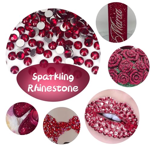 Image of 10000PCS Dark Red Rhinestones Bulk, Flat Back Crystal Glass Stone Round Gems,SS16, 3.8-4.0mm