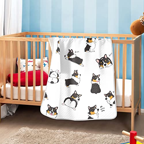 Image of Swaddle Blanket Pembroke Welsh Corgi Tricolor Dog Seamless Pattern Cotton Blanket for Infants, Receiving Blanket, Lightweight Soft Swaddling Blanket for Crib, Stroller, Nursery Blankets, 30X40 in
