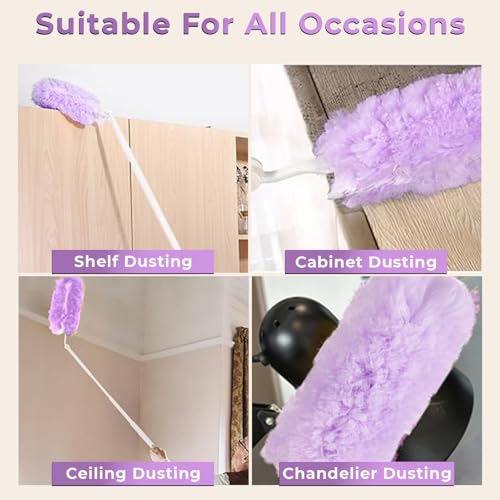 Image of Disposable Microfiber Feather Duster for Home Cleaning with 5 Refills-1 Short+1 Long Handle-Multipurpose Dusting Brush with Bendable Head Ideal for Cleaning AC Vents Car Blinds Furniture
