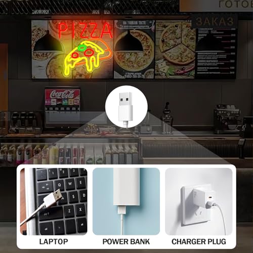 Image of Pizza Neon Signs for Wall Decor Pizzeria Neon Light LED Signs for Business Shop Pizza Party Decorations Light Up Pizza Sign Neon Wall Art