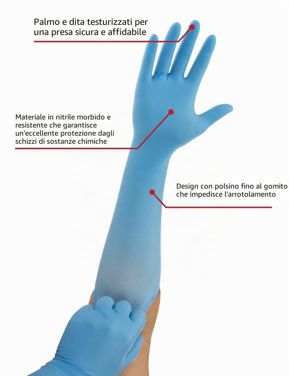 Ansell Microflex 93-243 Guanti in Nitrilen, Polso Extralungo per una Protezione di Industrie Alimentari o Scienze della Vita, Blu, Taglia L (100 Guanti)