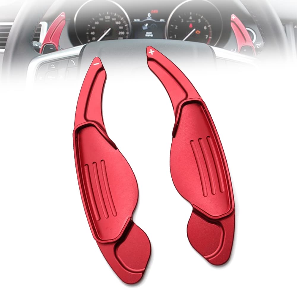 HIBEYO Steering Wheel Paddle Shifter Extension for Land Rover Accessories, for Range Rover Evoque Velar Discovery Jaguar F-Pace E-Pace XE XF XJ XJ Metal Shift Paddle Blade Shifter Trim Cover- red