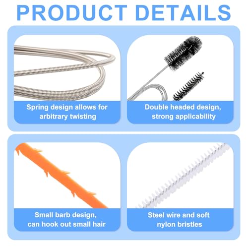 3er Set Abflussreiniger Spirale für Küche und Dusche: Edelstahl und Kunststoff Rohrreinigungsspirale, Abflussreiniger Sticks, Rohrreiniger Abflussbürste, Spirale Abfluss Rohrreinigung, Flexibel und Ef