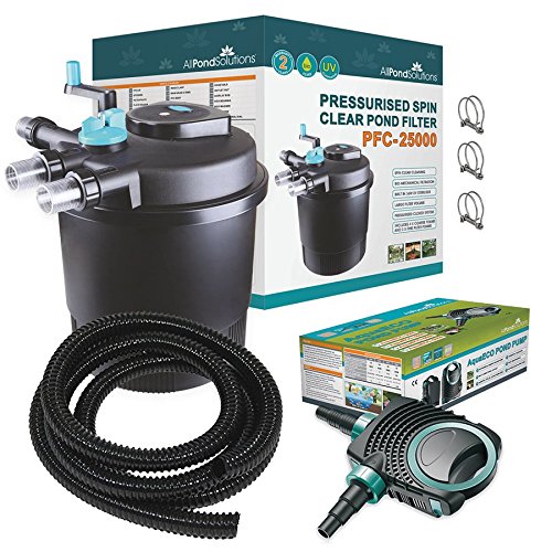 AllPondSolutions Pressurised Koi Fish Pond Filter Complete Kit with Pond Pump and UV Steriliser Light All in one - Ponds Up to 25000 litres - PFC-25000-KIT