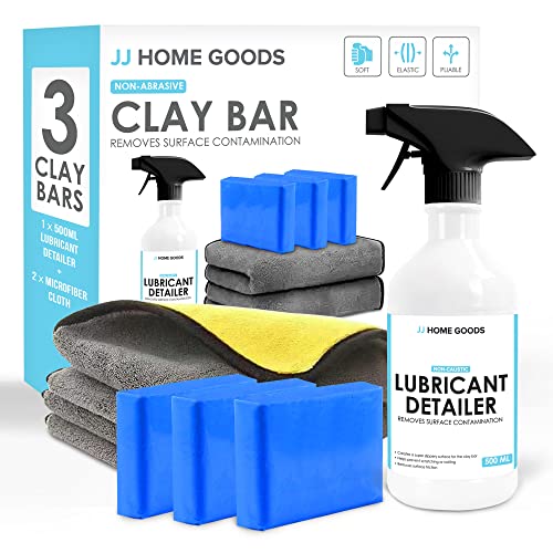 JJ Care Clay Bar Kit – Includes 3 Car Clay Bars for Auto Detailing (3x100g) + 16.9 fl. oz Clay Bar Lubricant + 2 Microfiber Cloths for Scratch-Free Finishing, Essential Clay Bar Kit for Car Detailing