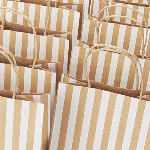 GSSUSA 8x4.75x10 50 Pcs Kraft Paper Bags Shopping Bags Grocery Mechandise Paper Gift Bags (Brown with White Strip) - Thumbnail 3