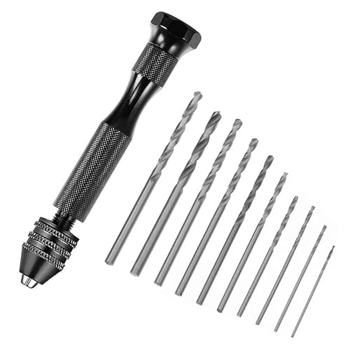 Treki 11Pcs Mini Taladro de Mano Broca de Taladro Manual de Precisión con Micro Brocas Torcedura de Torsión Hss Helicoidal Brocas Rotativas para Modelo de Joyería, Resina, Madera Olivo y ámbar Cover