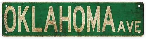 Letreros de metal retro de 4 x 16 pulgadas, estilo Instagram, letreros de calle de Oklahoma Ave, parque de atracciones, pintoresco, retro, señales