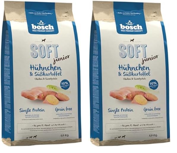 Bosch HPC Soft Junior Hühnchen & Süßkartoffel | halbfeuchtes Hundefutter für wachsende Hunde Aller Rassen | Single Protein | Grain-Free | 1 x 2.5 kg (Packung mit 2)