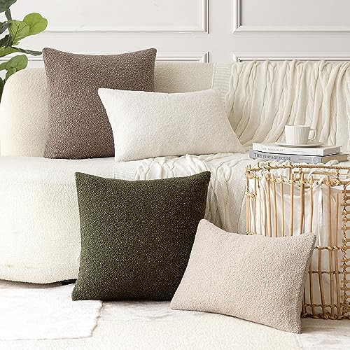 Image of Foindtower Pack of 2, Curly Faux Fur Decorative Throw Pillow Covers Soft Boho Plush Cushion Case with Zipper Cozy Fluffy Pillowcase for Home Living Room Couch Bed Sofa 18 x 18 Inch, Chocolate