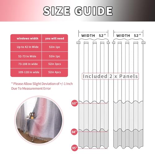 Image of 52x95 Mix & Match Double Layer Laser-Cut Stars Gradient Blackout Curtains with Foil Print Sheer, 2 Panels Set - Gradient Grey Pink