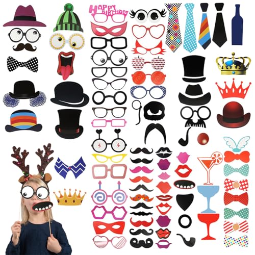 89 Piezas Accesorios Photocall Boda, Fotocoll de Cumpleaños, Accesorios Photocall Comunion con Palos y Pegatinas, Adecuado para Personalizado, Cumpleaños, Bodas, Fiestas