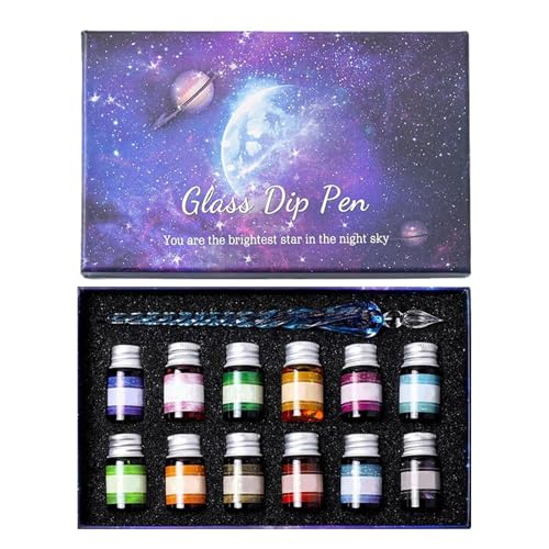 イラスト書道ペンセット - ビンテージディップインクライティングキット、12本のボトル付きの芸術的な描画ツール|リークプルーフギフトセットには、手紙、イラスト、または絵画用のペン先と保有者が含まれています