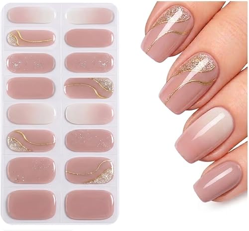 Semi Cured Gel Nail Wraps - Nude Pink, 16pc Gel Nail Strips, UV/LED