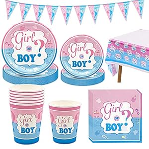 Amycute 66-delige gender reveal party decoratie babyshower geslacht open babydecoratie, inclusief borden, bekers…