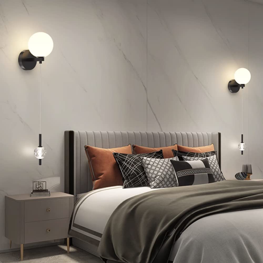 Lampki nocne do pokoju dziecięcego 2 szklane kule kinkiet nowoczesny luksusowy sypialnia dziecięca wystrój pokoju księżniczki lampki nocne kinkiet z 60 cm linkami do zawieszania 3-kolorowe światło