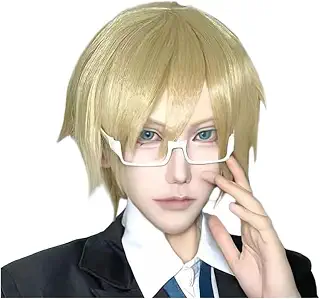 [Diyameina]スーパーダンガンロンパ2 さよなら絶望学園 コスプレ かつら 十神白夜 とがみびゃくや Byakuya Togami ウィッグ 用小物 お祭りcosplay wig 耐熱 変装用 アニメ 文化祭 専用ネット付き (A)