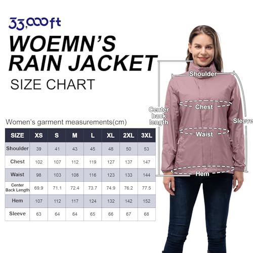 33,000ft Damen Wasserdichte Faltbar Regenjacke mit Kapuze, Leicht Atmungsaktive Windbreaker Jacke, Fahrradjacke für Frauen Fahrrad Sport Outdoorjacke
