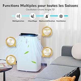 GOPLUS Climatiseur Mobile 16000BTU 4,7kW 5 en 1 Fonction de Refroidissement, Chauffage, Déshumidification, Ventilation, Mode Nuit, Minuterie 24H, Contrôle Télécommande/Écran, 45-50㎡, R290