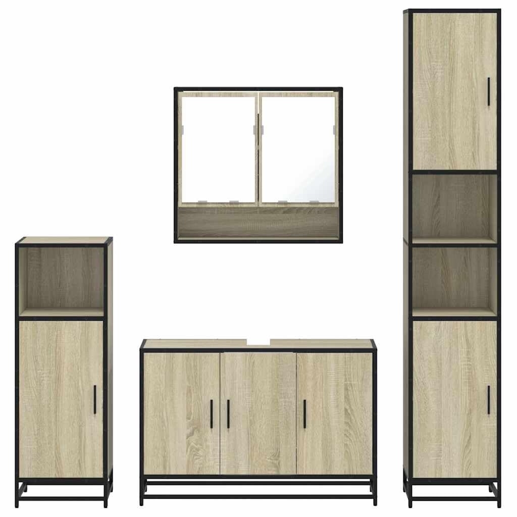 Set di 4 mobili da bagno con armadietto a specchio, effetto rovere