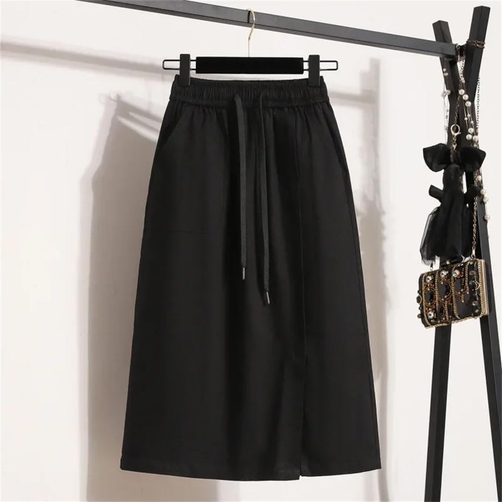 Mini jupe ample fendue en denim pour femme, taille élastique, couleur unie, jupes mi-longues