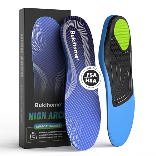 Image of High Arch Support Inserts for Plantar Fasciitis -Bukihome Flat Feet Insoles for Men & Women, 220 lbs Heavy Duty Orthotic Shoe Inserts for Standing, Walking,Working-Size M
