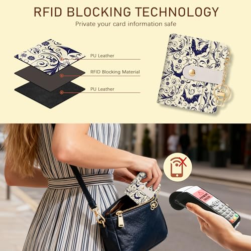 Image of Jogjam Goth Bat Rfid Ladies Wallet, Small Slim Thin Compact Credit Card Women Wallet, Gothic Horror Halloween PU Leather Bifold Cash Zipper Coin Pocket ID Window fot Female