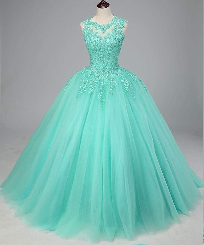 Women's Tulle Prom Dresses Long Appliques Beaded Quinceanera Dress for Teens Ball Gown Formal2