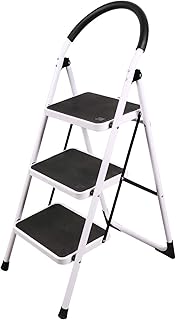 MarysDe@lz Folding Step Ladder 3 Step, Sturdy Heavy Duty Step Ladder with Handrails, White Wide Ladder Step Stool,Household Ladder for Adults 330lbs Capacity, 3 Steps (SL9986)