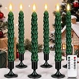YAUNGEL 6 Pcs Christmas Tree Candles with Metal Candle Holder, Real Wax Christmas Tree Candles with Remote Timer, Flameless Tree Candlesticks Battery Operated Flickering Flame for New Year Xmas Decor
