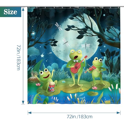 Image of Aimego Funny Frog Shower Curtain - Cute Cartoon Frogs Dragonfly Lotus Leaf Floral Pond Wildflower Moon Fun Bath Shower Curtain Set with 12 Hooks for Kids Adults Bathroom Decor Accessories,72 inchx72 inch
