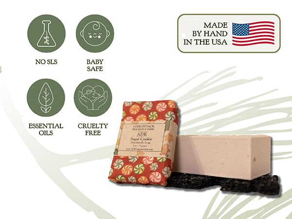 Miniatura 7 de Adirondack Fragrance & Flavor Farm ADK - Barra de jabón natural con aroma a galletas de azúcar, barras de jabón de baño hidratantes para pieles