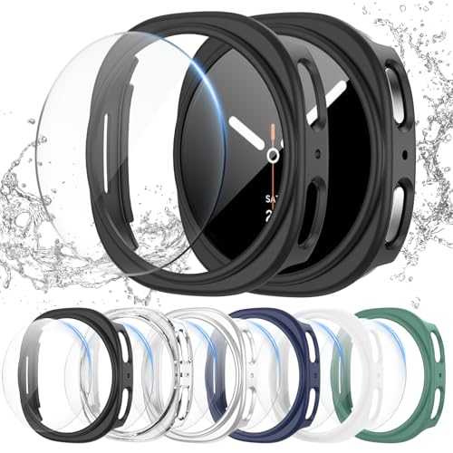 Landhoo [6+6Pack] for Samsung Galaxy Watch 8 44mm Screen Protector Case, Hard PC Bumper + HD Anti-Fog Tempered Glass Protective Film, Waterproof Face Cover Set for Galaxy Watch 8 44mm Accessories