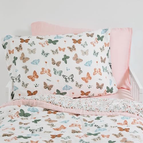 Image of Little Unicorn Standard Pillowcase 2 Pack | Super Soft & Breathable Muslin Fabric | Snug Envelope Closure | for Crib and Toddler Bed (Butterflies 2)