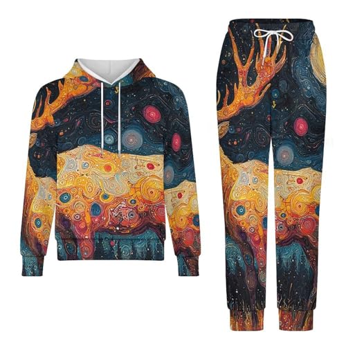 Boys Girls Hoodie Pants Hooded Sweatshirt Sweatpant 2 Piece Clothing Set, Elk Psychedelic Abstract4
