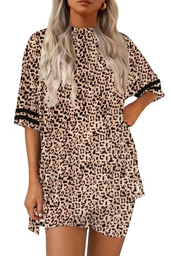Image of Ekouaer Womens Pajamas Casual 2 Piece Short Sleeve Biker Shorts Lounge Set